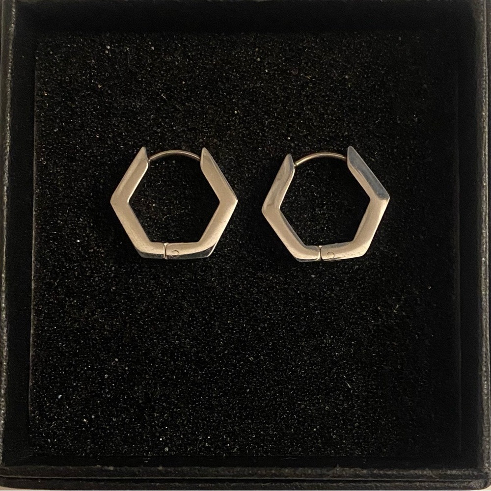Geometric Hexagon Huggie Hoop Earrings